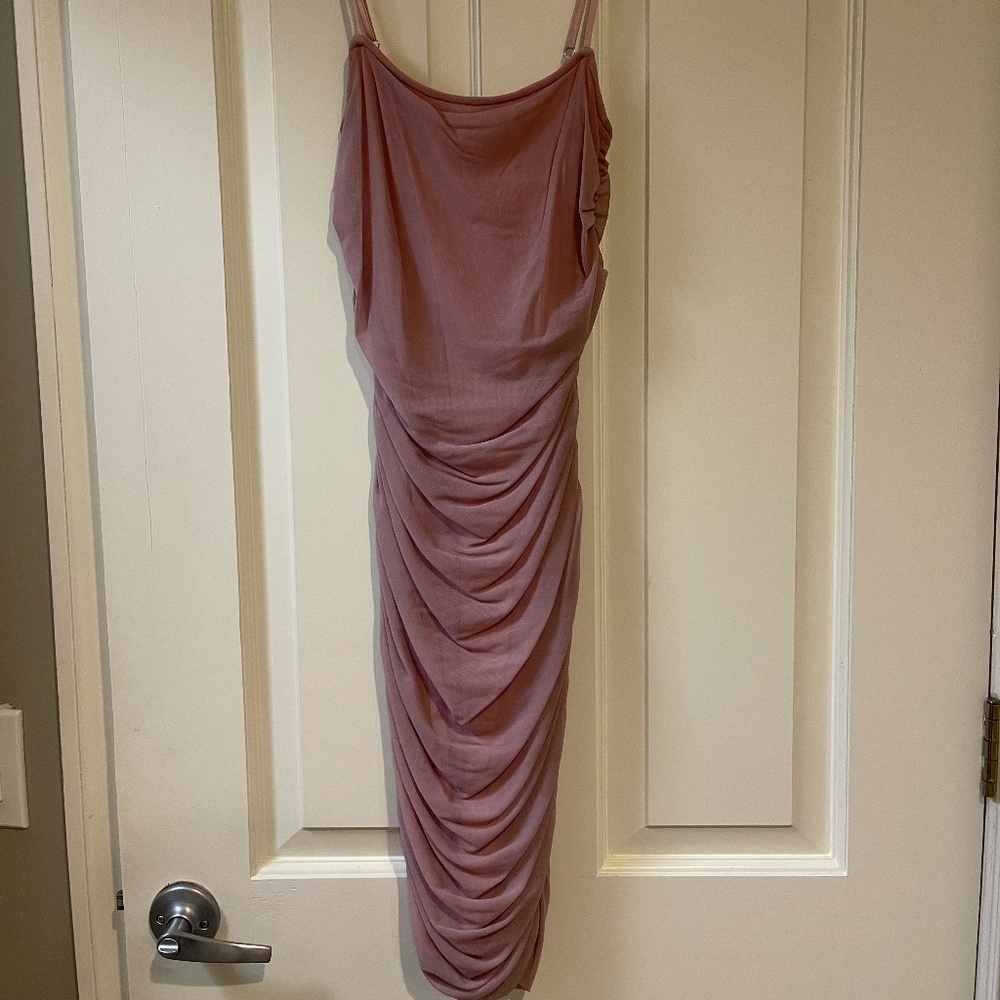 SALTY Women's Sleeveless Ruched Side Mesh Dress- Pink